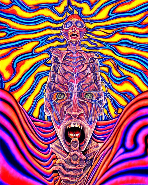 human spirit breaking away from the body, conjuring psychedelic background, part by shintaro kago, part by alex gray, ross tran, james jean, ultra realistic, highly detailed, 8 k, trending on artstation, symmetry 