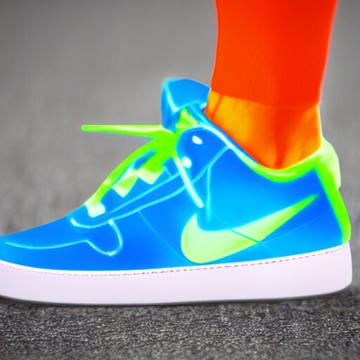 Nike sneakers in a glass with neon colors, high resolution, 8k