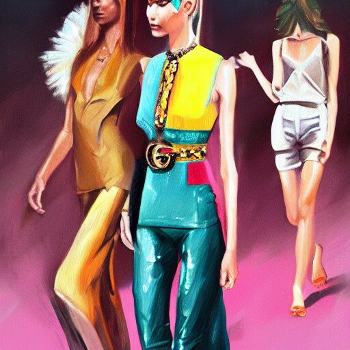 1970 brazil fashion, gucci catwalk, oil painting, digital art, ultradetailed, artstation