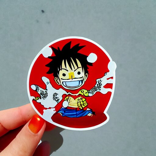 die cut sticker, luffy is joyboy, splatter paint on paper 