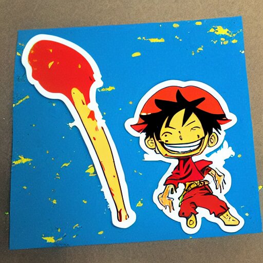 die cut sticker, luffy is joyboy, splatter paint on paper 