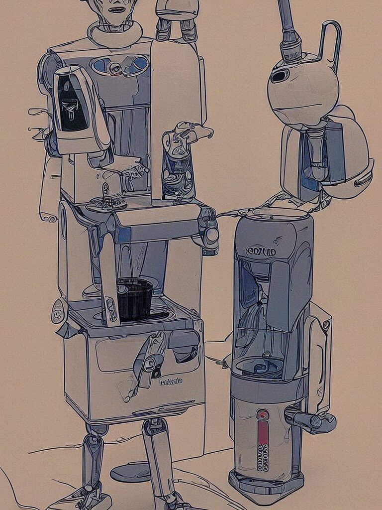 walking robot coffee maker, by jean giraud