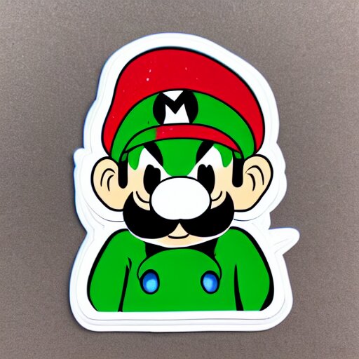 die cut sticker, yoshi wearing mario's mustache, splatter paint 