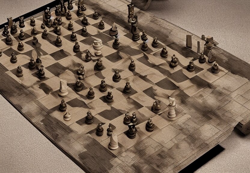 “table with a game of thrones style map, with chess pieces in the shape of soldiers moving on it, 4k, 3D, view from the side”