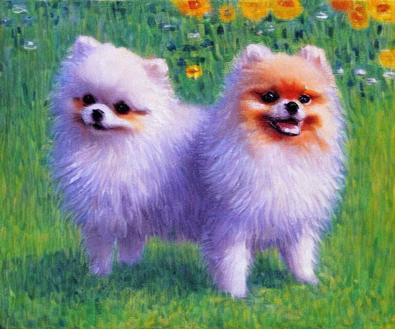 pomeranian, cute, monet, oil painting 