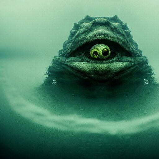 sea monster about to eat pov underwater, pale skin, dark yellowish water, foggy water, dark, dramatic,'silent hill ', big eyes, alluring and terrifying, cinematic 