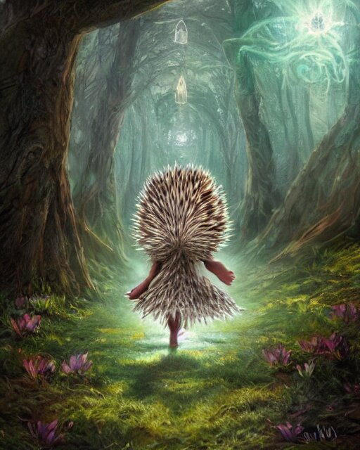 Hedgehog magus, gaia, nature, fairy, forest background, magic the gathering artwork, D&D, fantasy, cinematic lighting, centered, symmetrical, highly detailed, digital painting, artstation, concept art, smooth, sharp focus, illustration, volumetric lighting, epic Composition, 8k, art by Akihiko Yoshida and Greg Rutkowski and Craig Mullins, oil painting, cgsociety