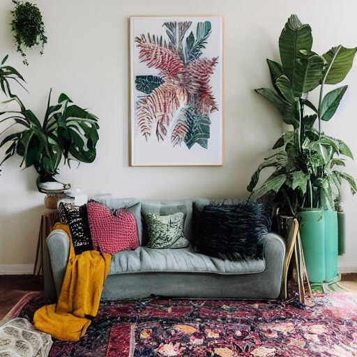 ! dream a living room with plants and speakers and a painting on the wall, a photorealistic painting by mollie forestier - walker, featured on tumblr, light and space, sanctuary, soft light, aesthetic 