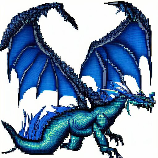 blue blueprint of a fantasy dragon pixel art 
