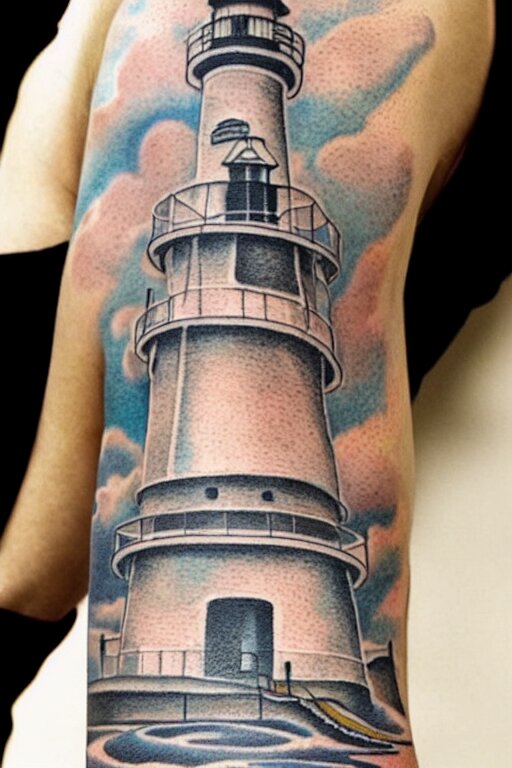 American traditional tattoo of a lighthouse