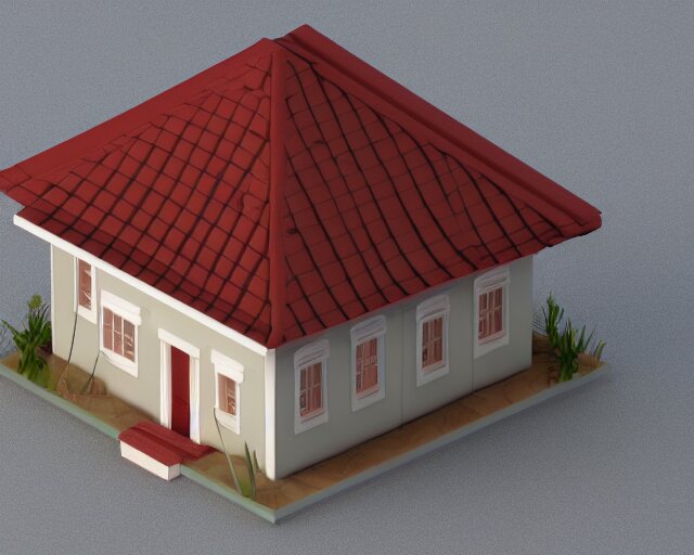 small cute assam type house, 1 0 0 mm, 3 d render, isometric, diorama, perfectly centered and isolated on white background 