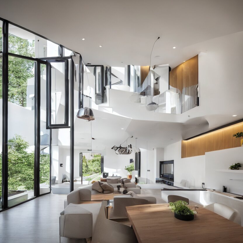 Interior photograph of a bright modern house, 8k, ultra HD