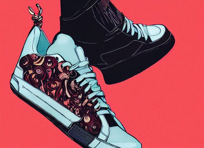 sneakers design, a fashion sneaker, retro, conrad roset, greg rutkowski, flume cover art 