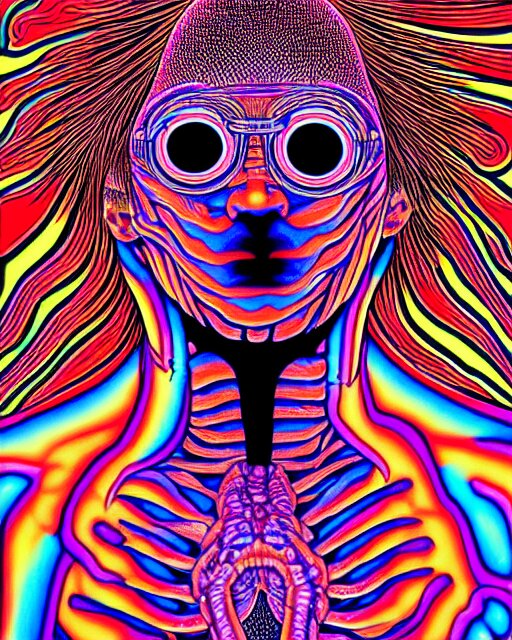 human body breaking away, conjuring psychedelic background, part by shintaro kago, part by alex gray, ultra realistic, highly detailed, 8 k, trending on artstation, fractalism, symmetry 