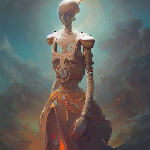 a beautiful illustration of a humanoid robot monk by pete mohrbacher and guweiz and josan gonzalez, graphic novel 