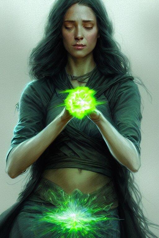 a female wizard casting a green fireball | | pencil sketch, realistic shaded, fine details, realistic shaded lighting poster by greg rutkowski, magali villeneuve, artgerm, jeremy lipkin and michael garmash and rob rey 