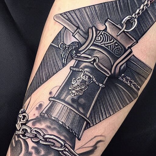 samurai wraped chain, art inkstyle ink 