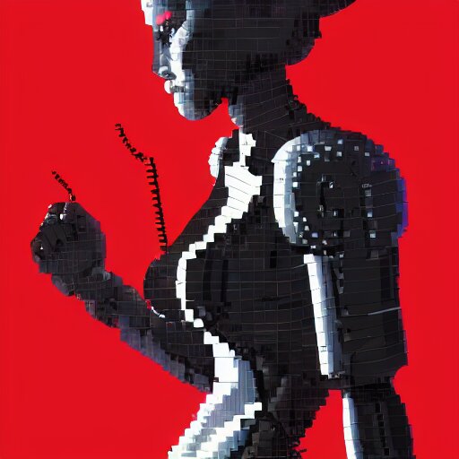 pixel art of a cyborg girl with black and red robotic parts, medium shot, asymmetrical, profile picture, Organic Painting, sunny day, Matte Painting, bold shapes, hard edges, street art, trending on artstation, by Huang Guangjian and Gil Elvgren and Sachin Teng