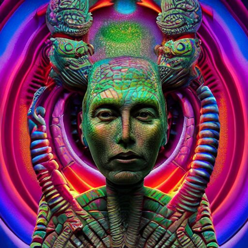 a surreal portrait statue of elon musk as a psychedelic tiki reptile stone god figure by naoto hattori, android jones, and chris dyer, deep bold colors, galactic dmt entity, depth of field, intricate beautiful painting, billions of details, octane render, portal, 8 k, detailed vector, trending on artstation, cgisociety 