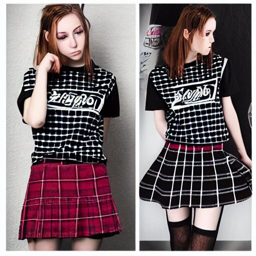 female model teenage emo photography plaid skirt band shirt 