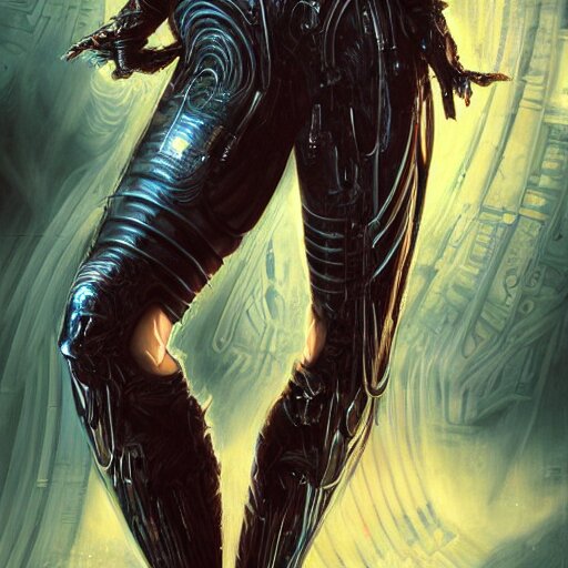 a full body beautiful woman wearing a cyberpunk outfit by karol bak, ayami kojima, artgerm, sakimichan, hr giger, blue eyes, weapons, electronics, high tech, concept art, fantasy 