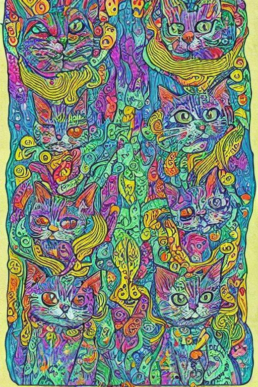 Psychedelic cats in the style of Louis Wain