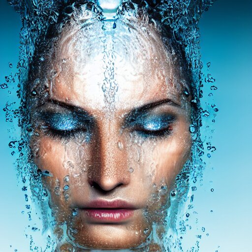 water artwork manipulation in the shape of a beautiful female head, on the ocean water, ray tracing, realistic water sharp focus, long shot, 8 k resolution, cinematic, realistic water art 