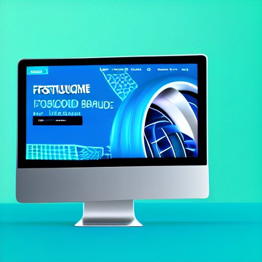 futuristic 3D website brand design portal, blue background with white text, new 4D design layout on the side, pleasing colors and readable fonts, featuring a super modern brand logo image in 5D