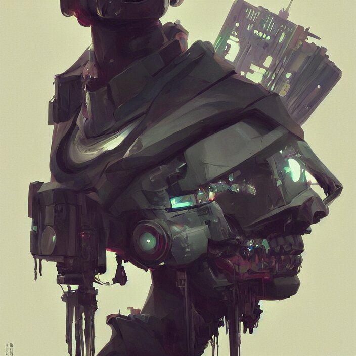 a beautiful painting of a cyberpunk skull by sergey kolesov and pascal blanche and rhads and tony skeor. in style of film noir illustration, symmetry, sci fi, hyper detailed. octane render. trending on artstation 