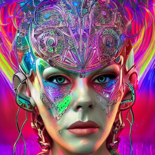 extremely psychedelic cyborg queen of lsd. intricate, elegant, highly detailed, photorealistic digital painting, artstation. 