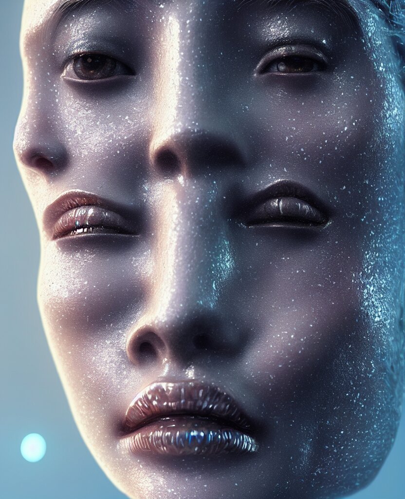 Lexica - Goddess close-up face portrait. with melting bioluminescent ...