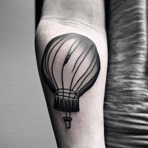 a tattoo of balloons, tattoo art, black and white tattoo,