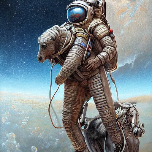 astronaut, carrying a horse on his shoulders, industrial sci - fi, by mandy jurgens, ernst haeckel, james jean 