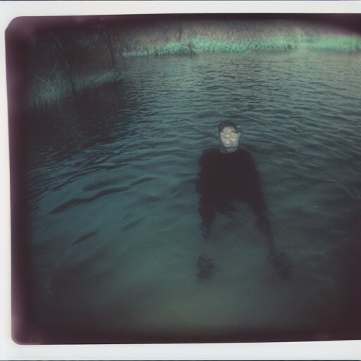 jerma 9 8 5, dark, murky water, underwater, old polaroid, expired film, 