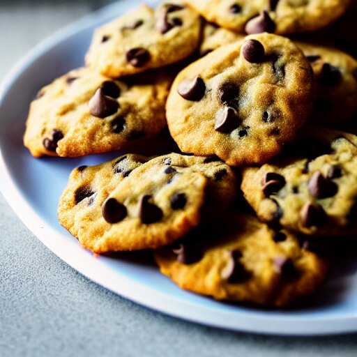 a 5 0 mm macro shot of a plate of chocolate chip and prawn cookies 