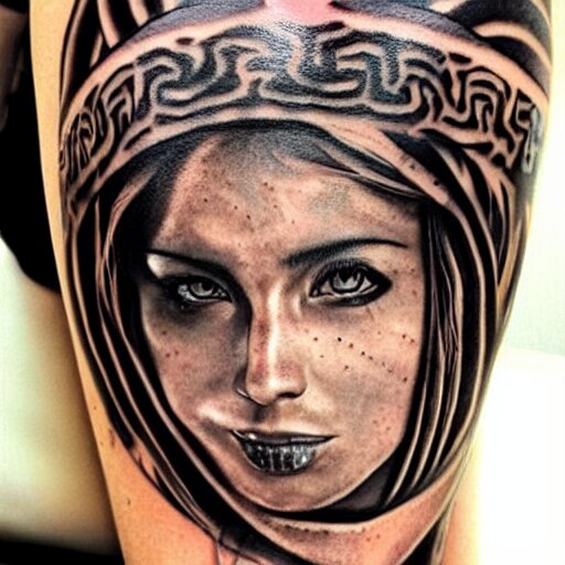 girl with tribal tattoo, realistic detailed shading, photo, robin elay 