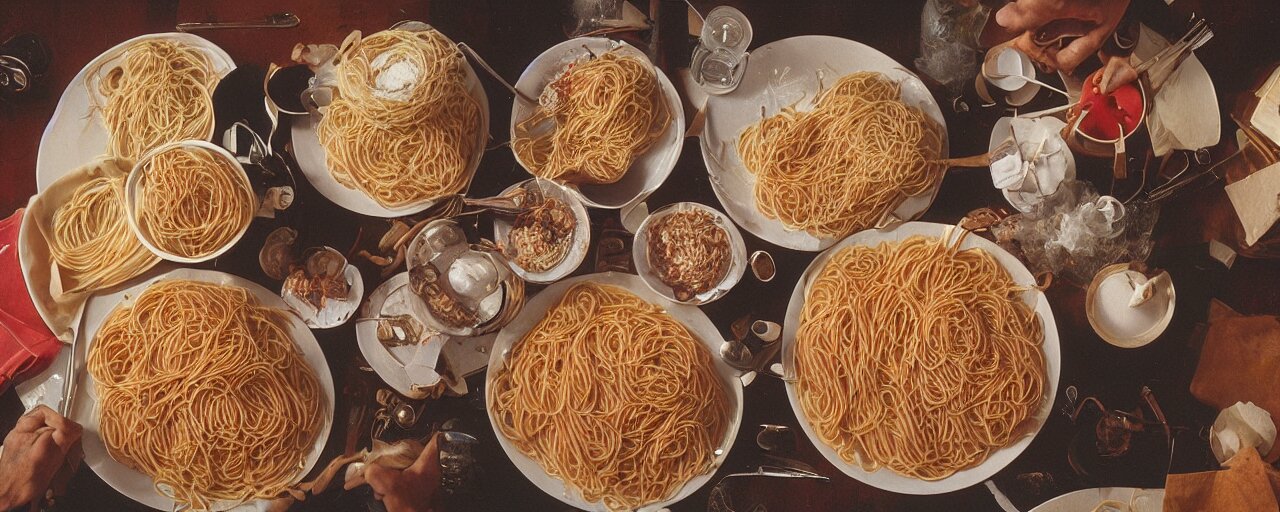 famous moments in history that include spaghetti, small details, intricate, canon 5 0 mm, wes anderson film, kodachrome 