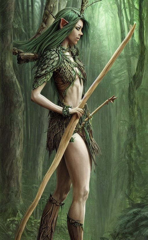 Lexica D D Fantasy Female Wood Elf Druid With Green Tinted Hair