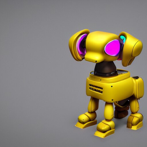 isometric puppy bot, 3 d character realistic, very colorful, cinematic lighting, soft neon, volumetric lighting, apple design, jony ive, octane render, trending on artstation 