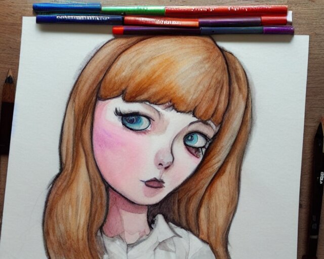 a girl with the ice cream watercolor colored pencil painting trending on artstation 