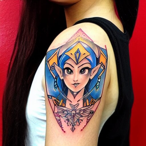 tattoo design, stencil, clean line art, g pen, portrait of princess zelda by artgerm, symmetrical face, beautiful, triforce 