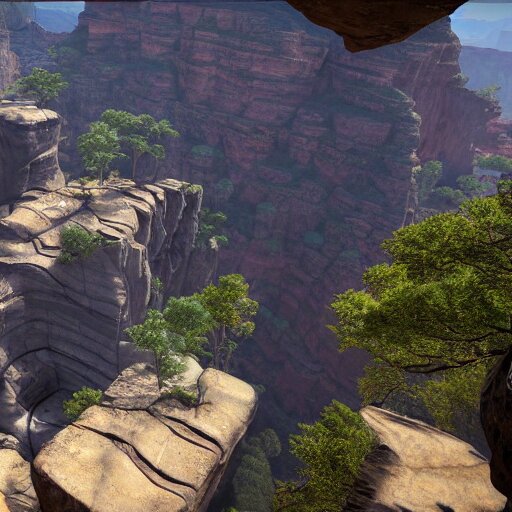 canyon in between mountains, unreal engine, high detail, realism, award winning, detailed lighting