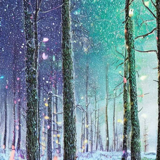 bright nordic forest, sparkling spirits, detailed wide shot, crayon, ground detailed, wet eyes reflecting into eyes reflecting into infinity, beautiful lighting