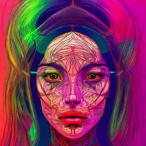 the head of a beautiful rainbow woman, an ultrafine detailed illustration by james jean, final fantasy, intricate linework, bright colors, behance contest winner, vanitas, angular, altermodern, unreal engine 5 highly rendered, global illumination, radiant light, detailed and intricate environment 