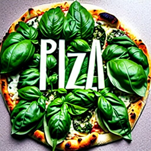 a garden of basil, shaped into the word'pizza'