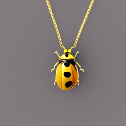 a ladybug, as a diamond pendant on a gold chain 