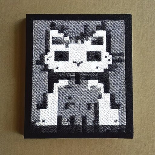 “ small 2 - bit grayscale pixel art cat sitting by brandon james greer ” 