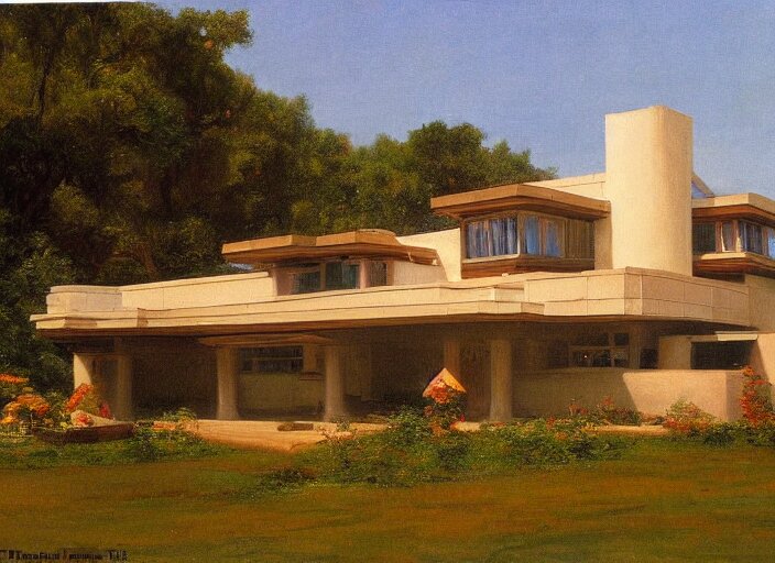 painting of a frank lloyd wright house in cape cod by thomas cole 