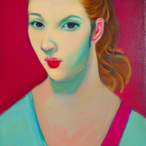 romantic painted portrait of a modern woman. has a bit of cyan and pink. masterpiece 