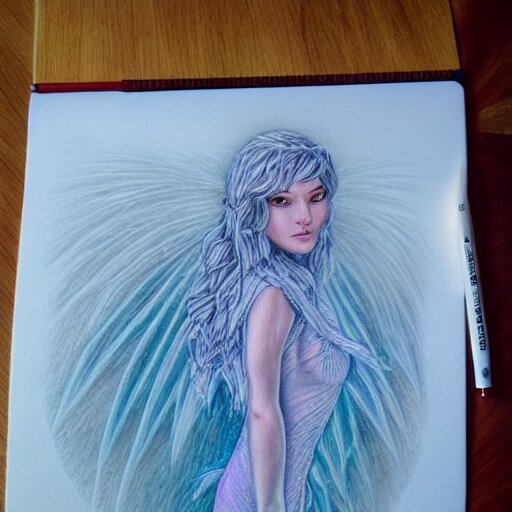  Colored pencil art on paper, Frost Fairy, highly detailed, artstation, Caran d'Ache Luminance